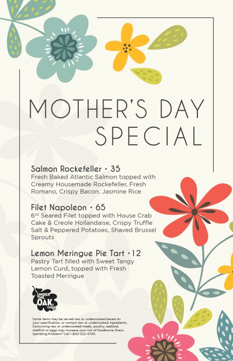 Mothers Day Special at Under the Oak Cafe in Scarlet Pearl Casino in Diberville near Biloxi Mississippi